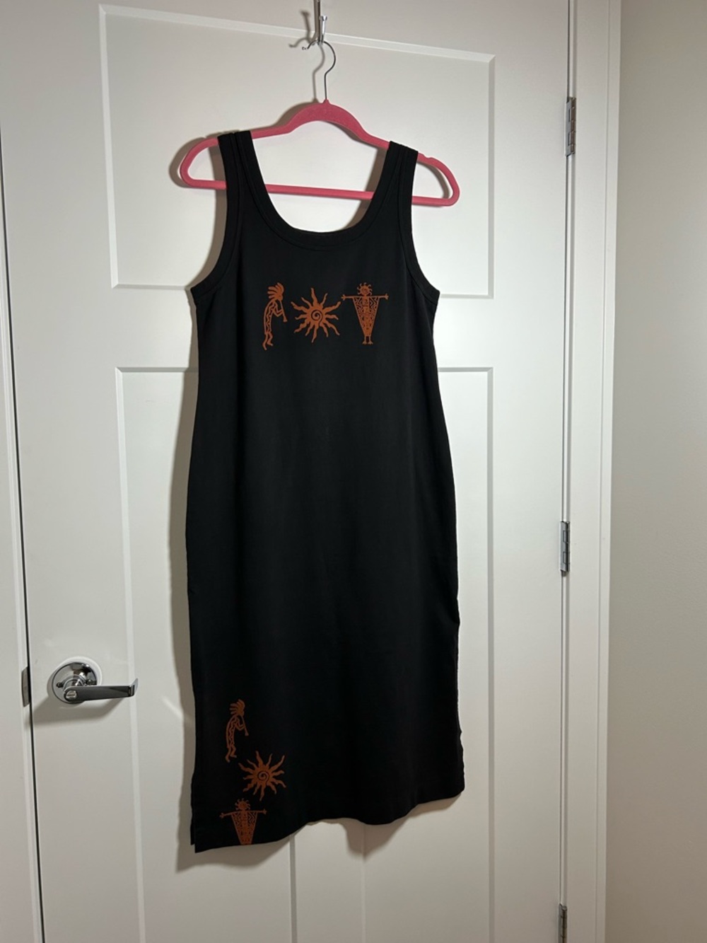 Vintage black 100% cotton maxi dress with tribal graphic size 8/medium-large